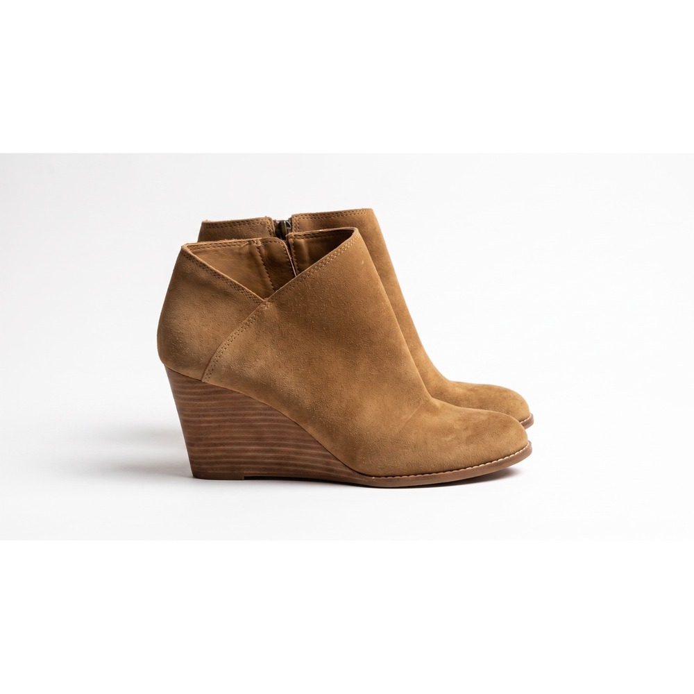 Lucky Brand Narena Tan Suede Wedge Ankle Booties Brown Leather LK-NARENA